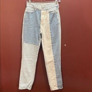 PAC Sun Patchwork Two-Tone Denim Jeans - Blue & Cream